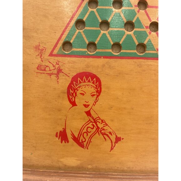 Vintage Mah Tong Chinese Checkers & Chess Game Board Wood Frame Double-Sided 20" - Picture 2 of 8